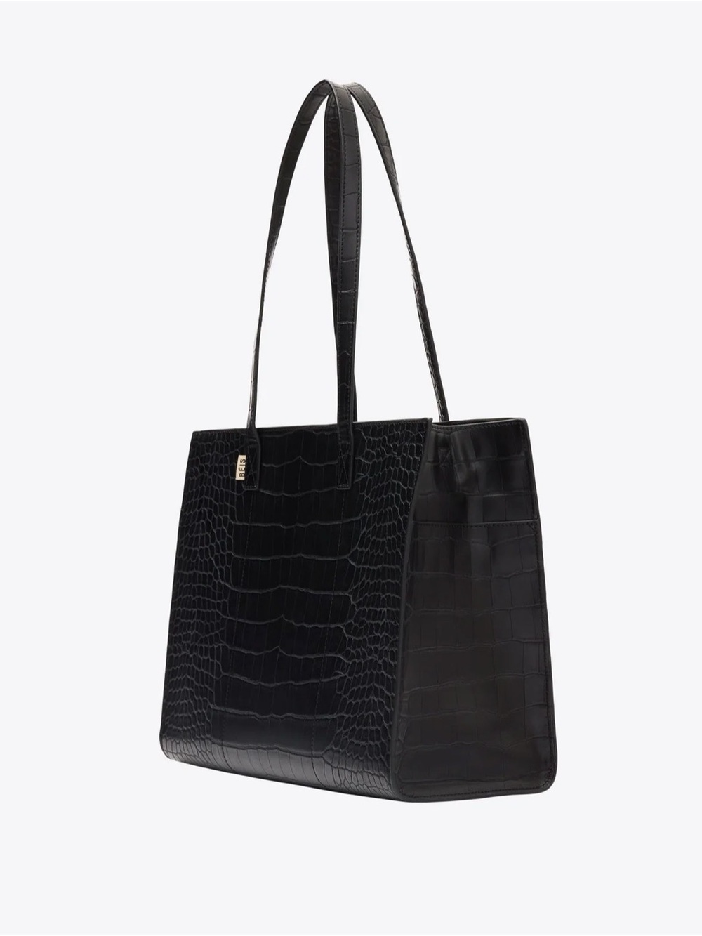BEIS | Black Croc-Embossed Leather Tote Bag